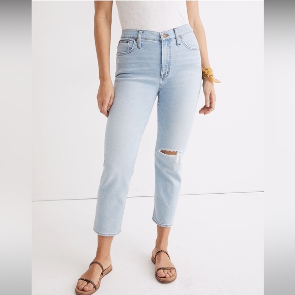 Madewell Women's Mid-Rise Classic Straight Jeans Knee-Rip Edition - Picture 2 of 15